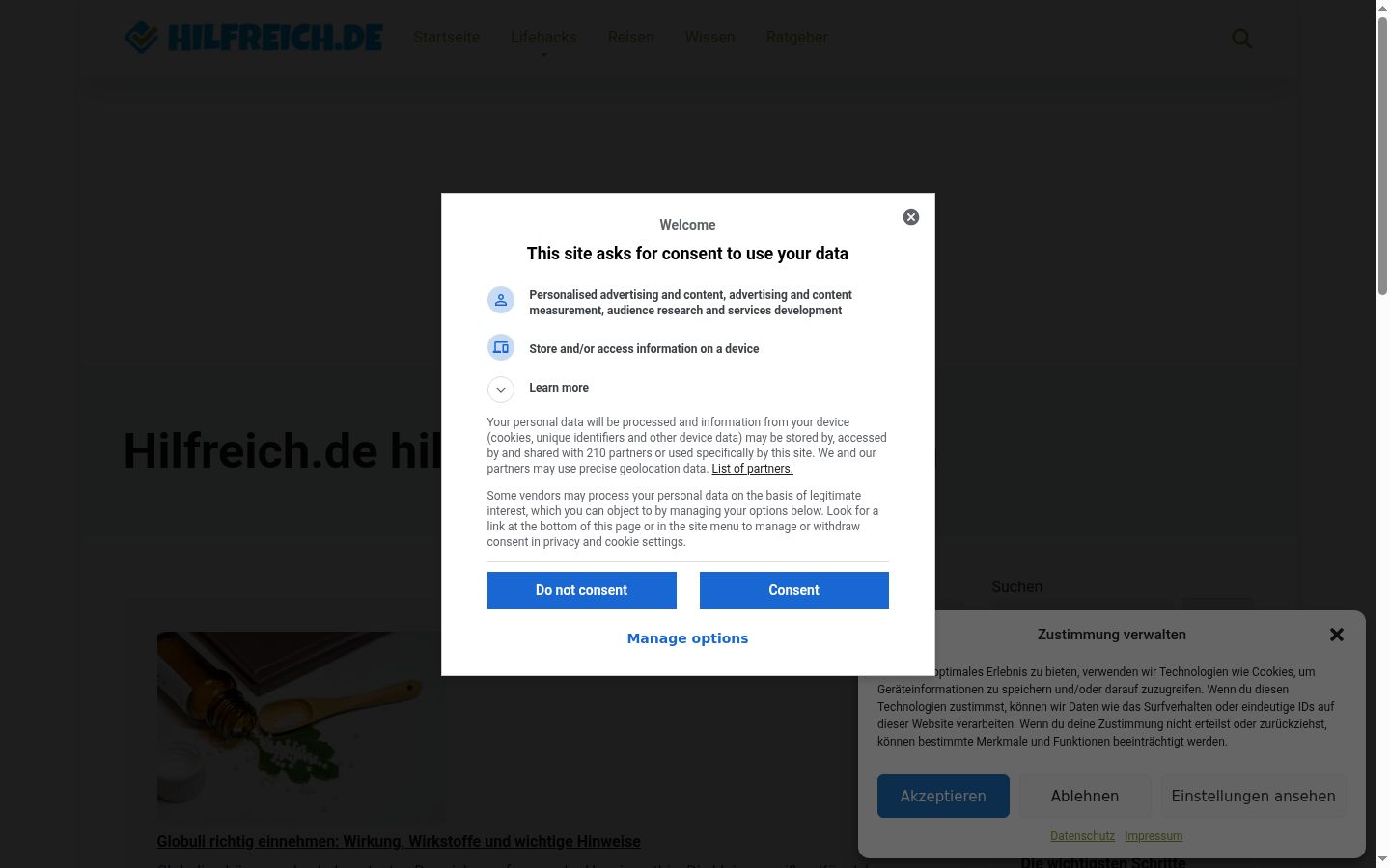 Sutikimo reklamjuostės, rodytos prieš bet kokią sąveiką, ekrano kopija