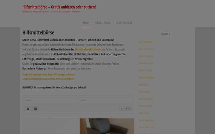 Screenshot of hilfsmittelboerse.de