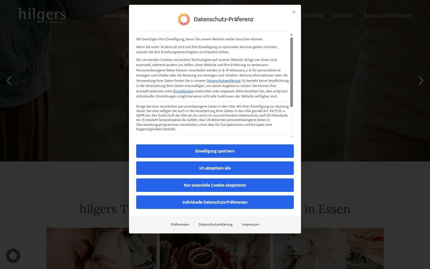 Screenshot del banner di consenso mostrato prima di qualsiasi interazione