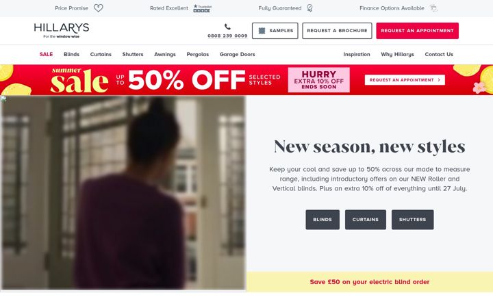 Screenshot of hillarys.co.uk