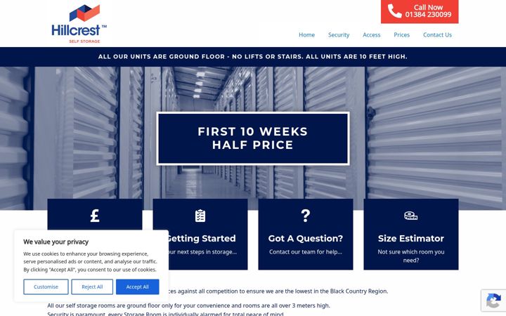 Screenshot of hillcreststorage.co.uk