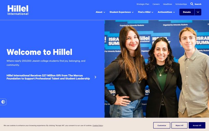 Screenshot of hillel.org