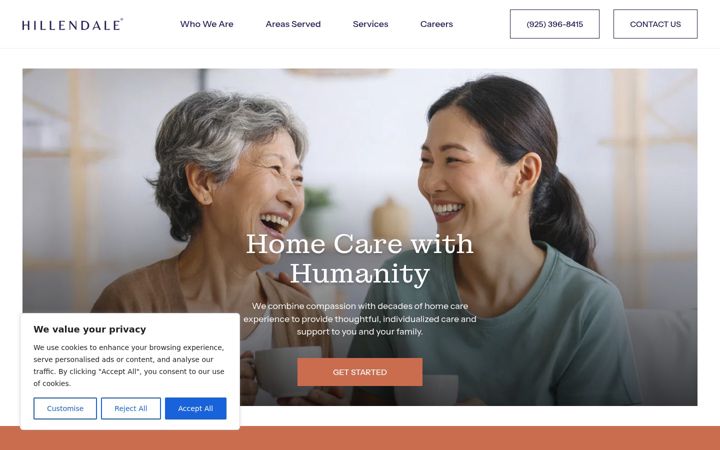 Screenshot of hillendalehomecare.com