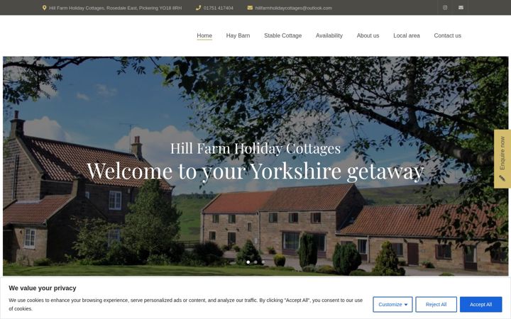 Screenshot of hillfarmholidaycottagesrosedale.co.uk