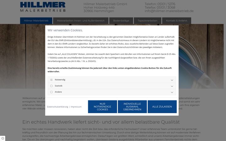 Screenshot of hillmer-malereibetrieb.de