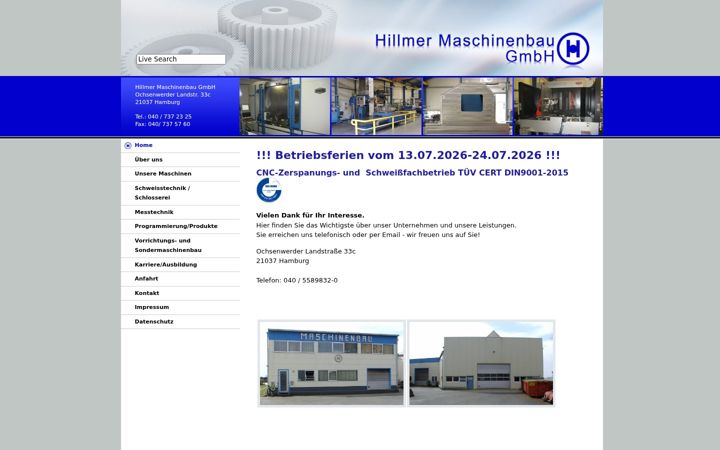 Screenshot of hillmer-maschinenbau.de