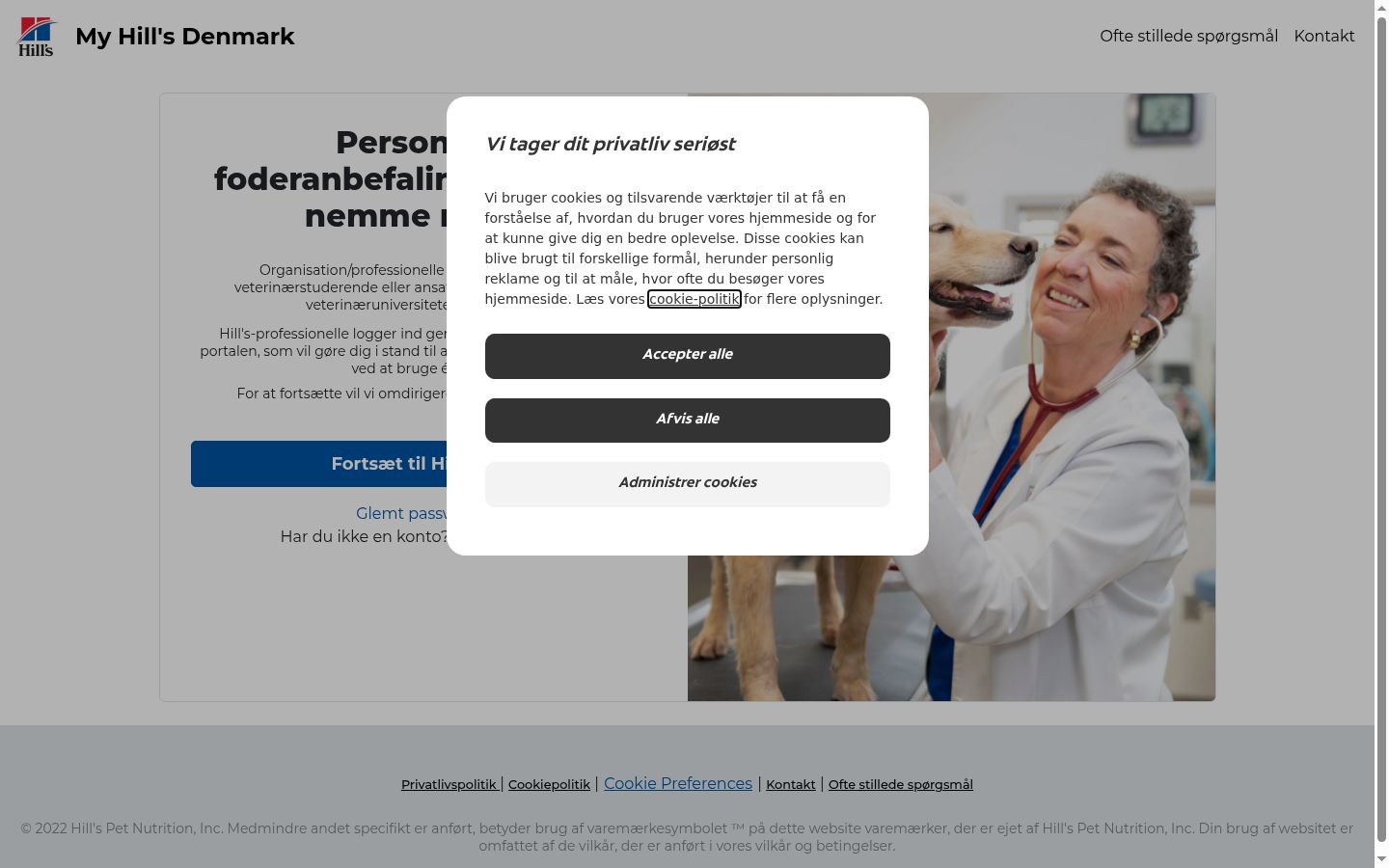 Skærmbillede af samtykkebanneret, som det blev vist før nogen interaktion
