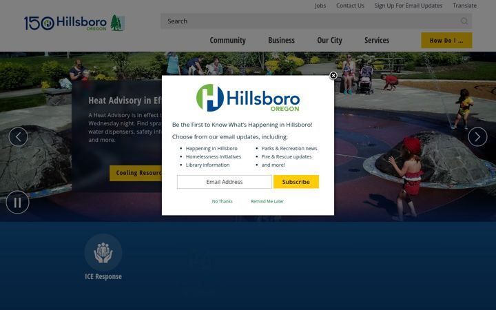 Kuvakaappaus sivustosta hillsboro-oregon.gov