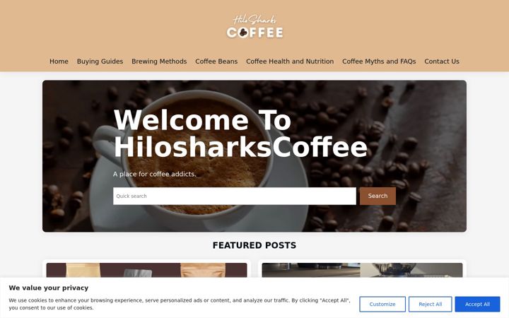 Screenshot of hilosharkscoffee.com