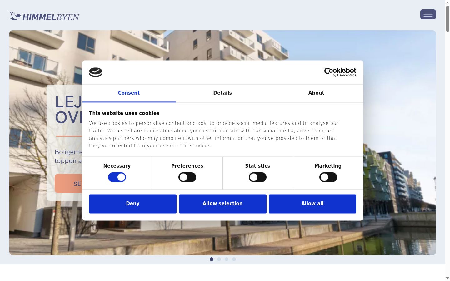 Screenshot del banner di consenso mostrato prima di qualsiasi interazione