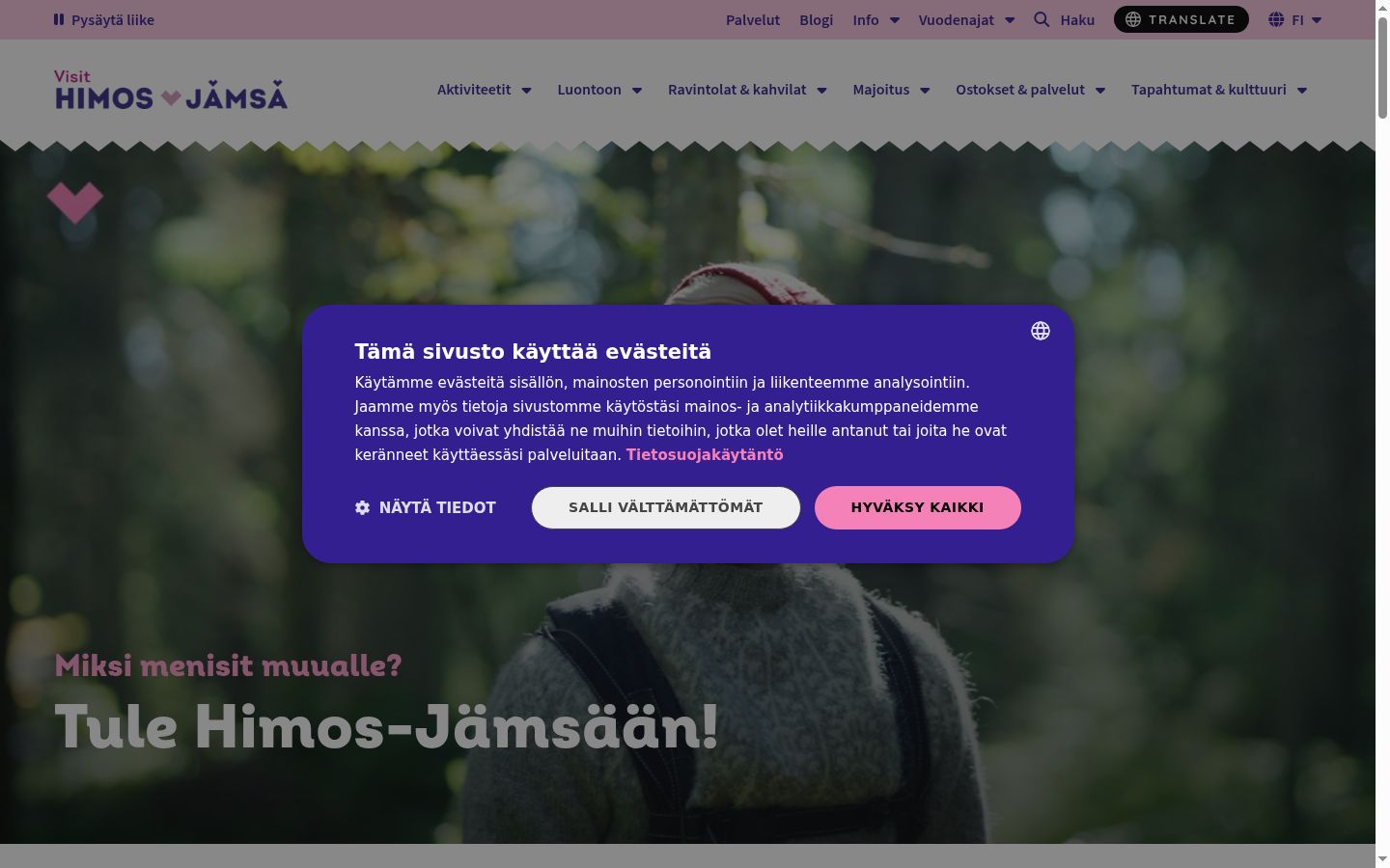 Screenshot del banner di consenso mostrato prima di qualsiasi interazione