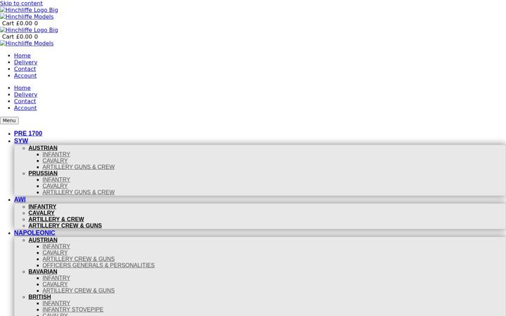Screenshot of hinchliffemodels.co.uk