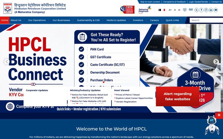 Screenshot of hindustanpetroleum.com