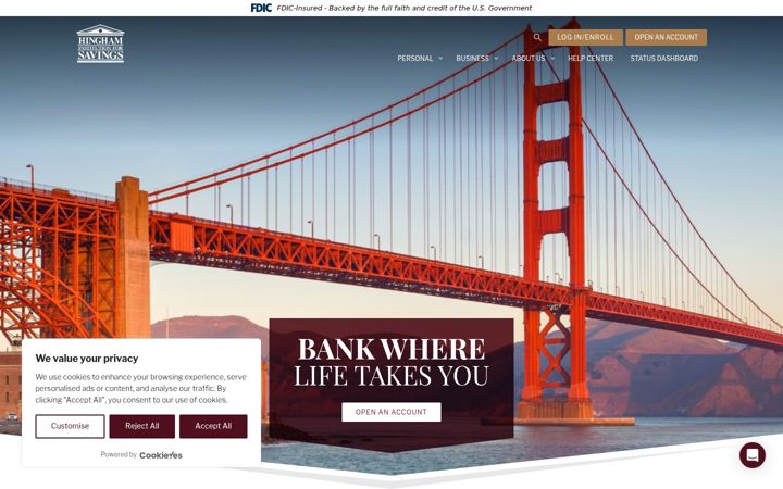 Screenshot of hinghamsavings.com