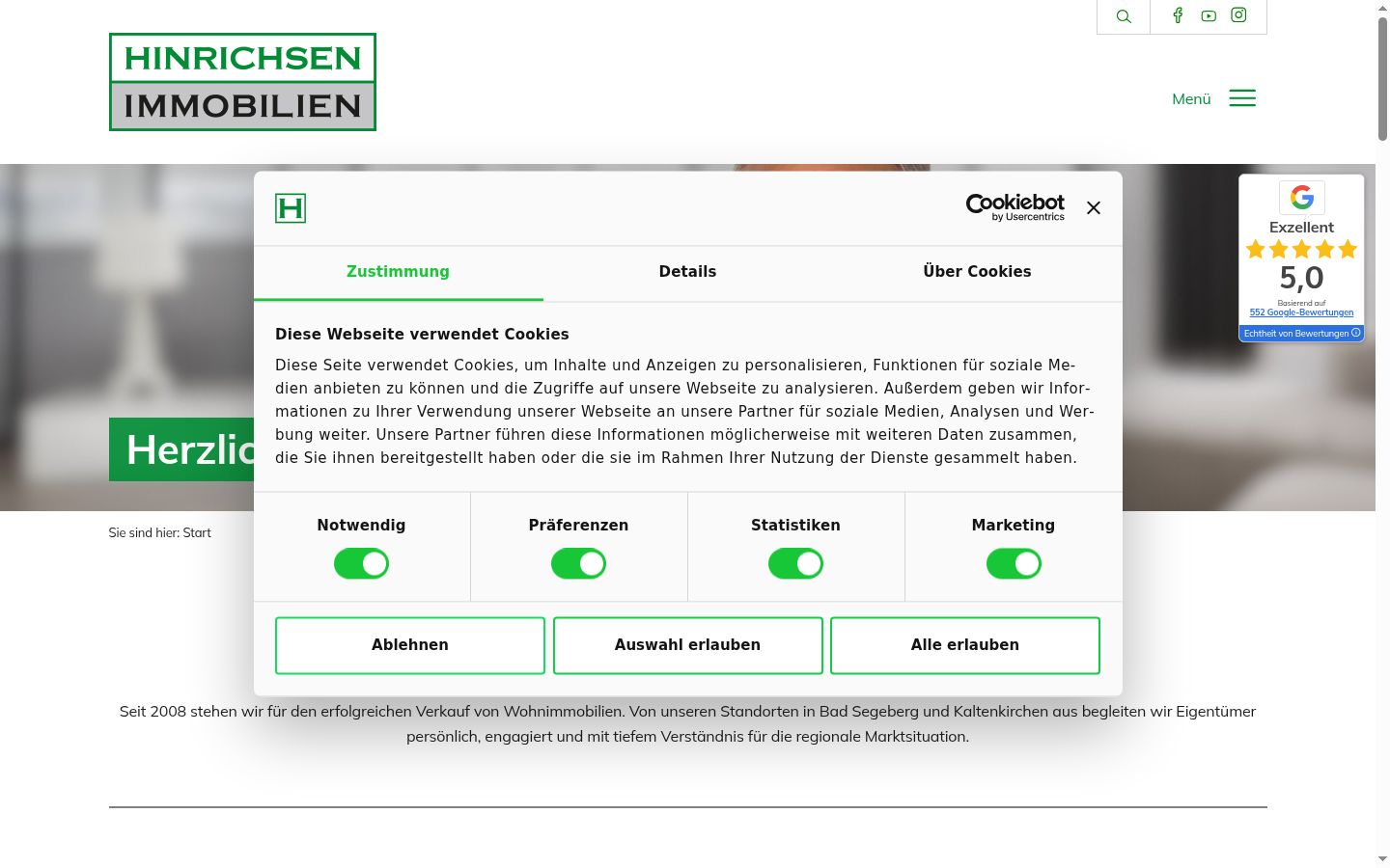 Screenshot del banner di consenso mostrato prima di qualsiasi interazione