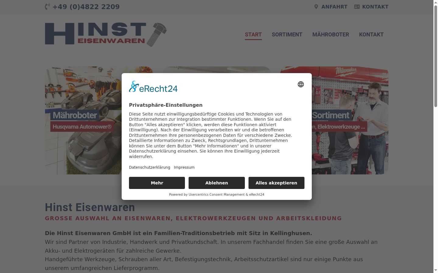 Screenshot del banner di consenso mostrato prima di qualsiasi interazione