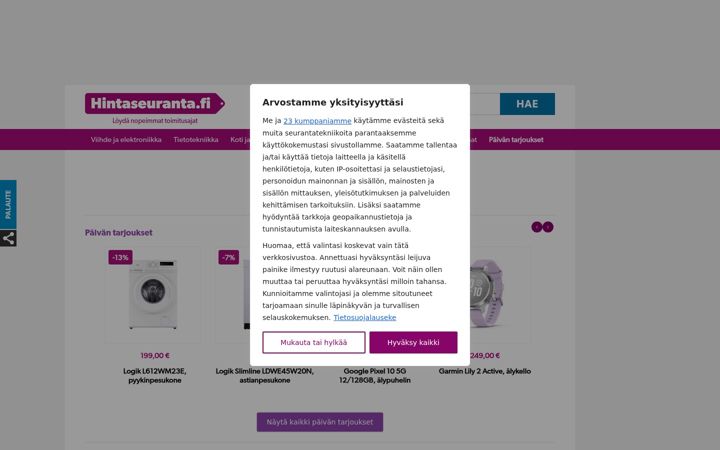 Screenshot of hintaseuranta.fi