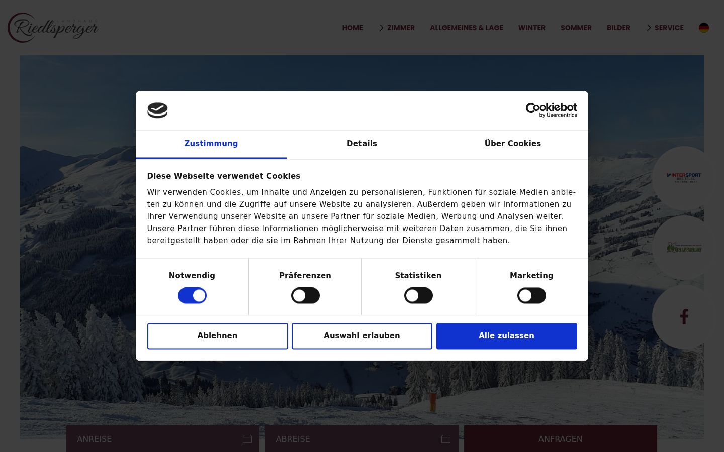 Screenshot of the consent banner shown before any interaction