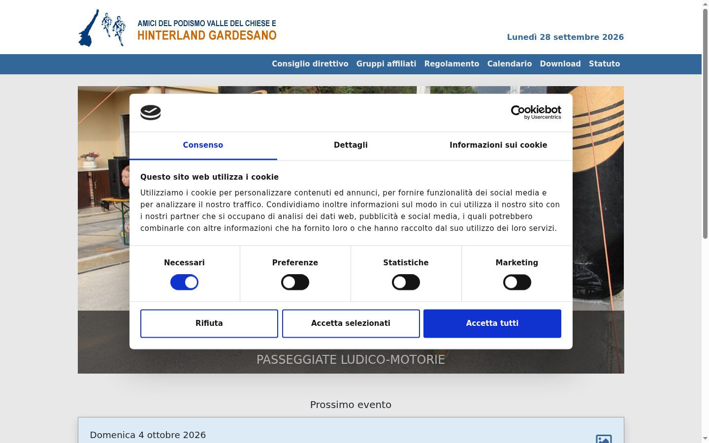 Captura de ecrã do banner de consentimento apresentado antes de qualquer interação
