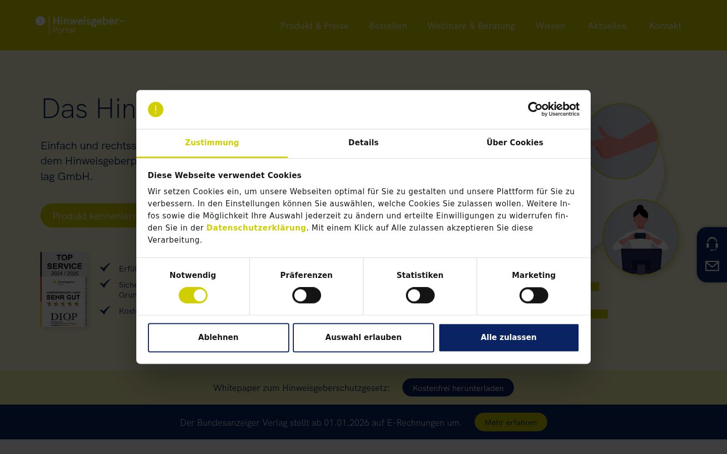 Screenshot of the consent banner shown before any interaction