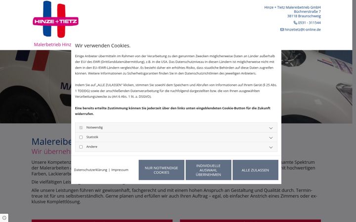 Screenshot of hinze-tietz-malereibetrieb.de