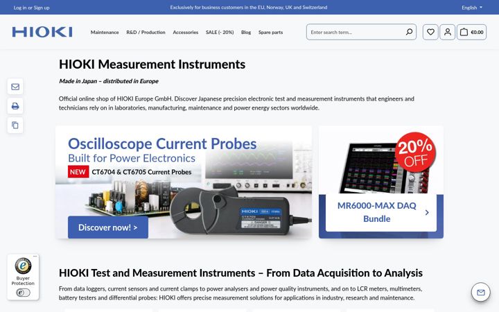 Screenshot of hioki.eu