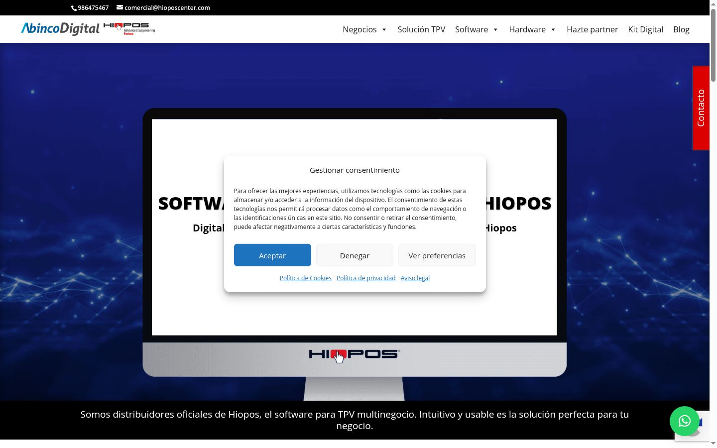Captura de ecrã do banner de consentimento apresentado antes de qualquer interação