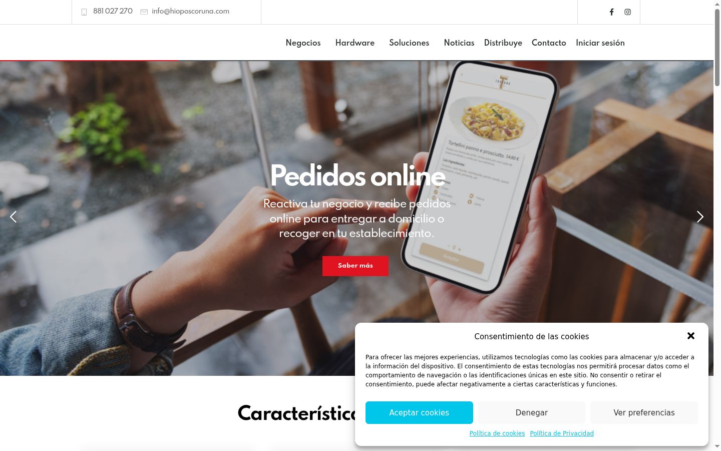 Captura de ecrã do banner de consentimento apresentado antes de qualquer interação