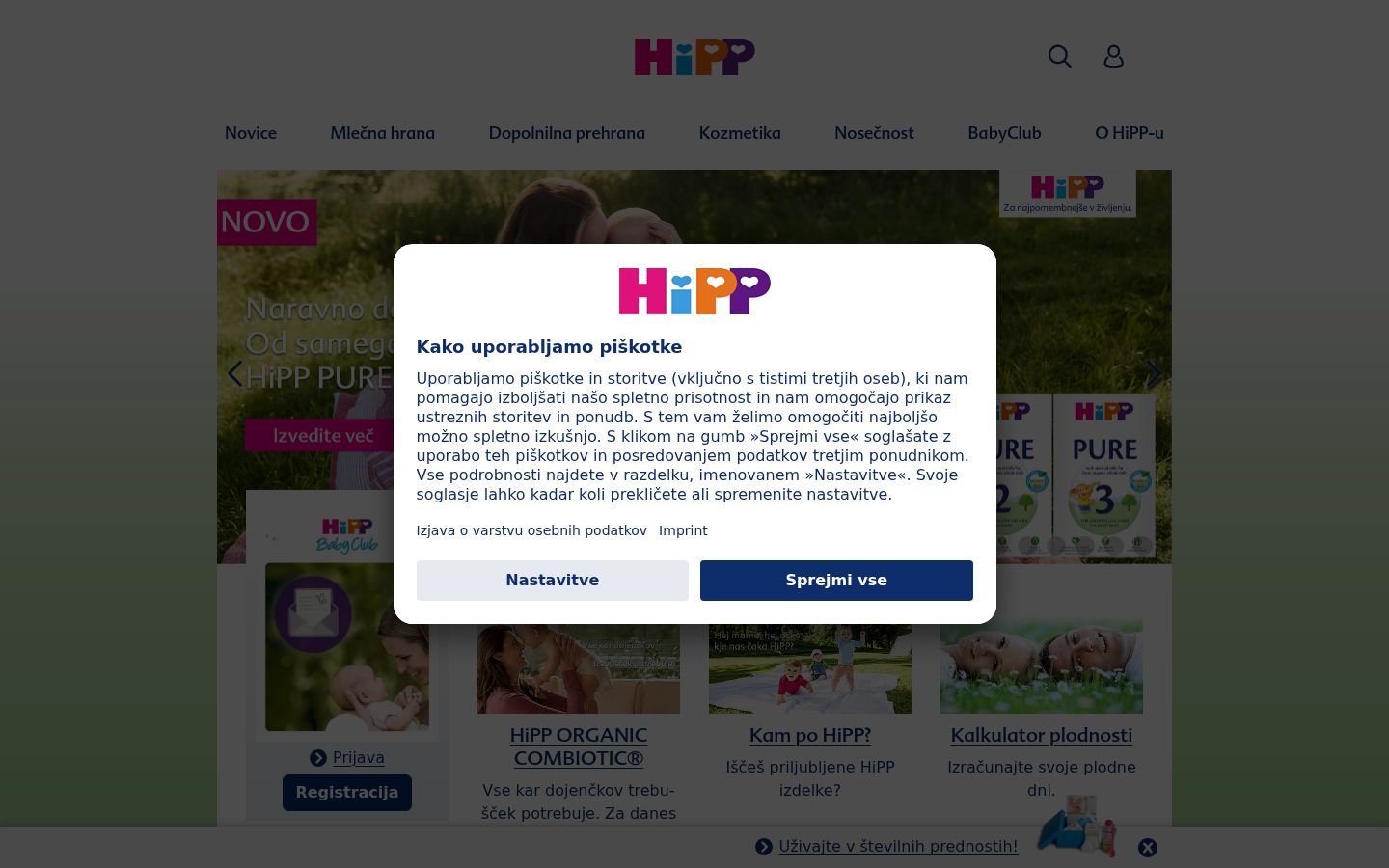 Screenshot del banner di consenso mostrato prima di qualsiasi interazione