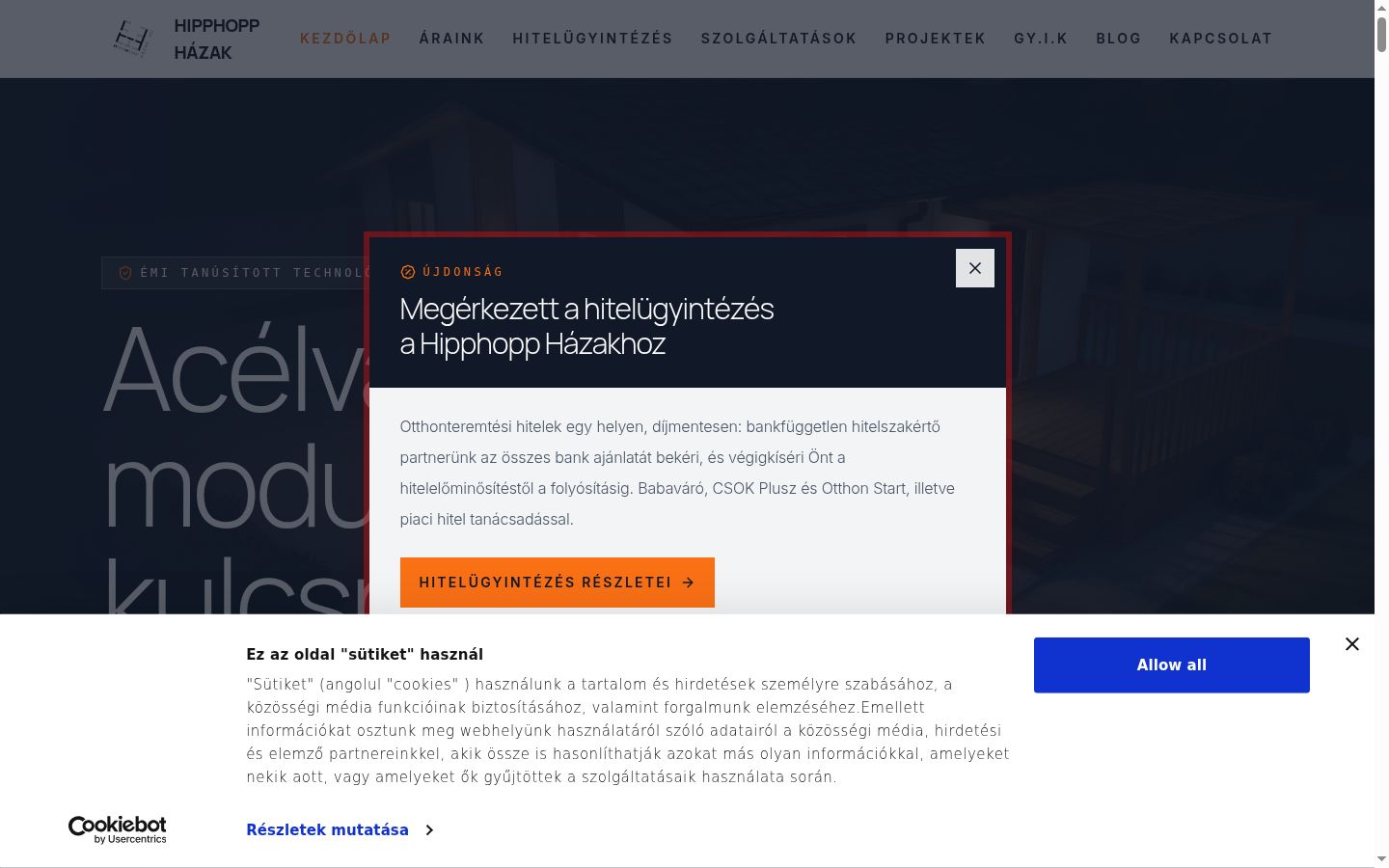 Képernyőkép a bármilyen interakció előtt megjelenő hozzájárulási bannerről