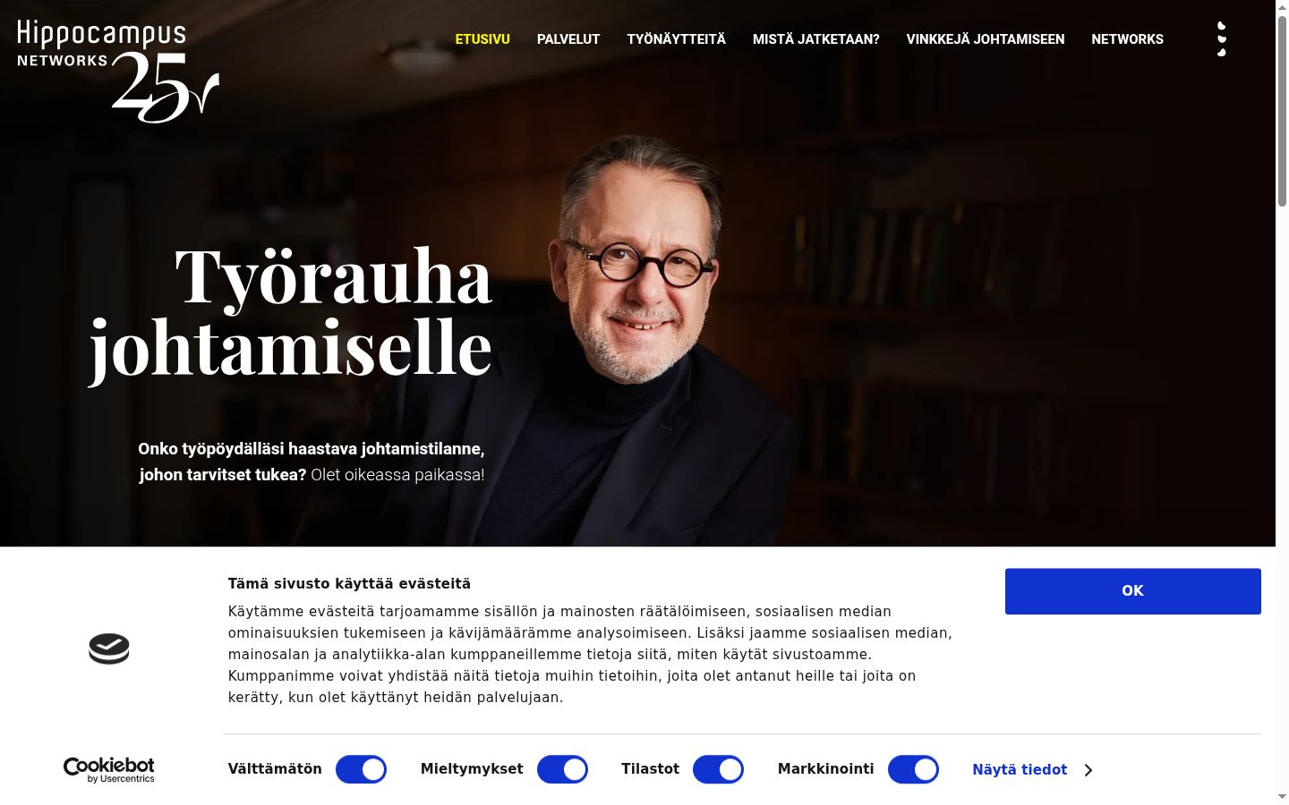 Skærmbillede af samtykkebanneret, som det blev vist før nogen interaktion