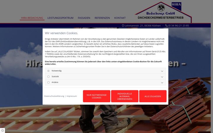 Screenshot of hira-bedachung.de