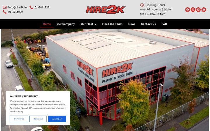 Screenshot of hire2k.ie