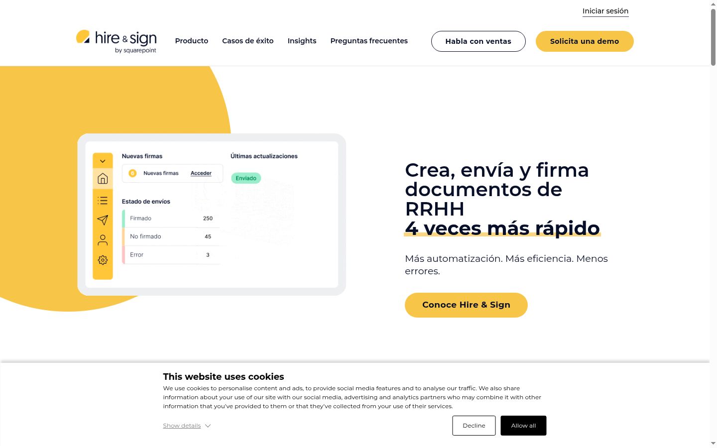 Captura de ecrã do banner de consentimento apresentado antes de qualquer interação