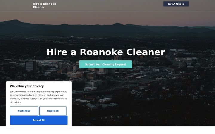 Kuvakaappaus sivustosta hirearoanokecleaner.com