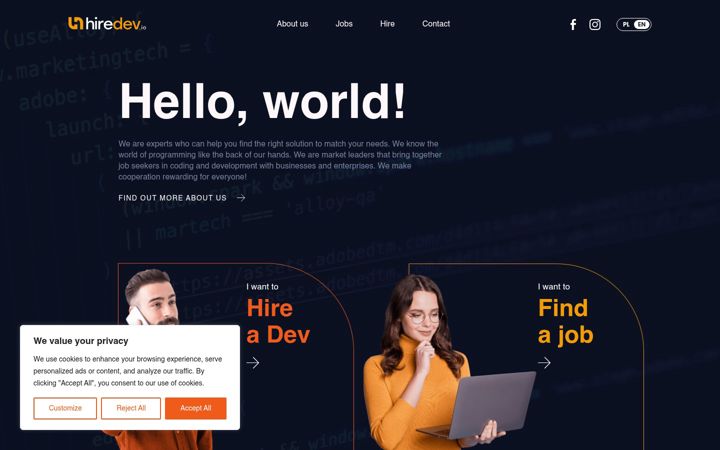 Captură de ecran a hiredev.io