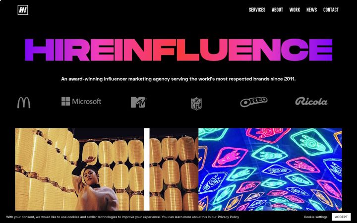 Screenshot of hireinfluence.com