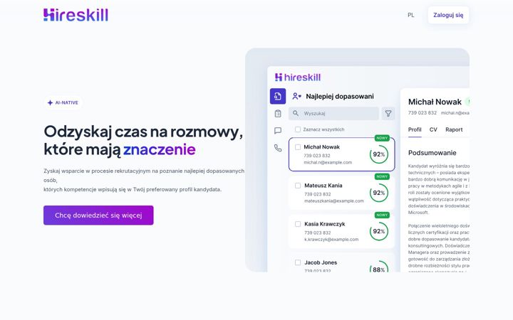 Captură de ecran a hireskill.ai