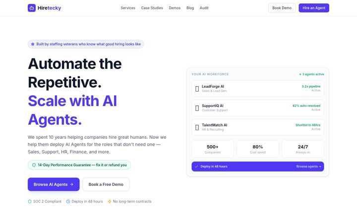Screenshot of hiretecky.com