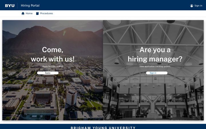 Captură de ecran a hiring.byu.edu
