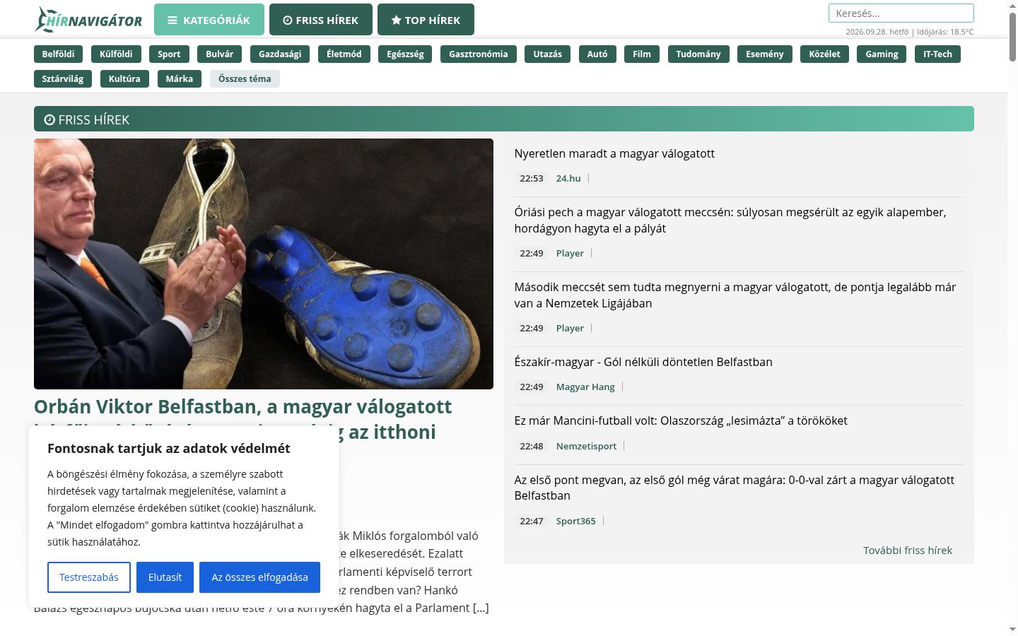 Képernyőkép a bármilyen interakció előtt megjelenő hozzájárulási bannerről