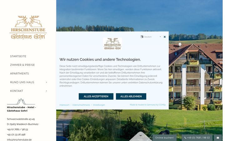 Screenshot of hirschenstube.de