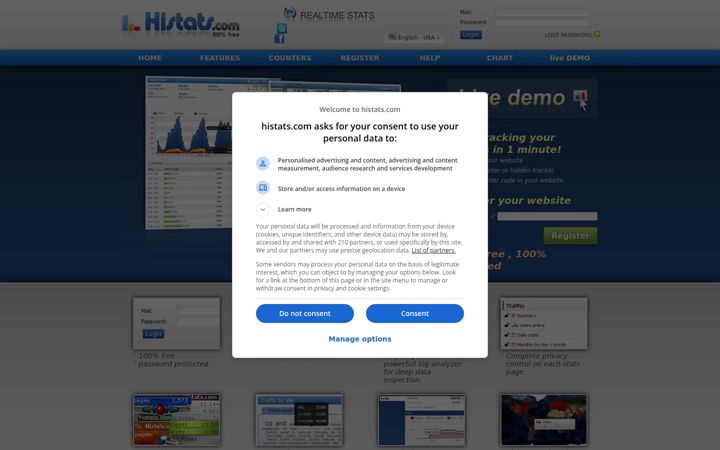 Skærmbillede af histats.com