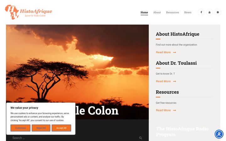 Screenshot of histoafrique.org