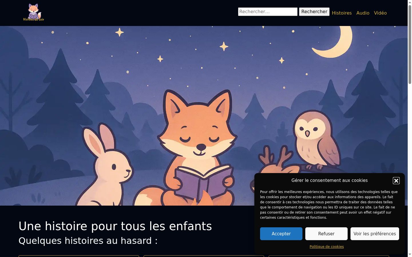 Capture d'écran de la bannière de consentement affichée avant toute interaction