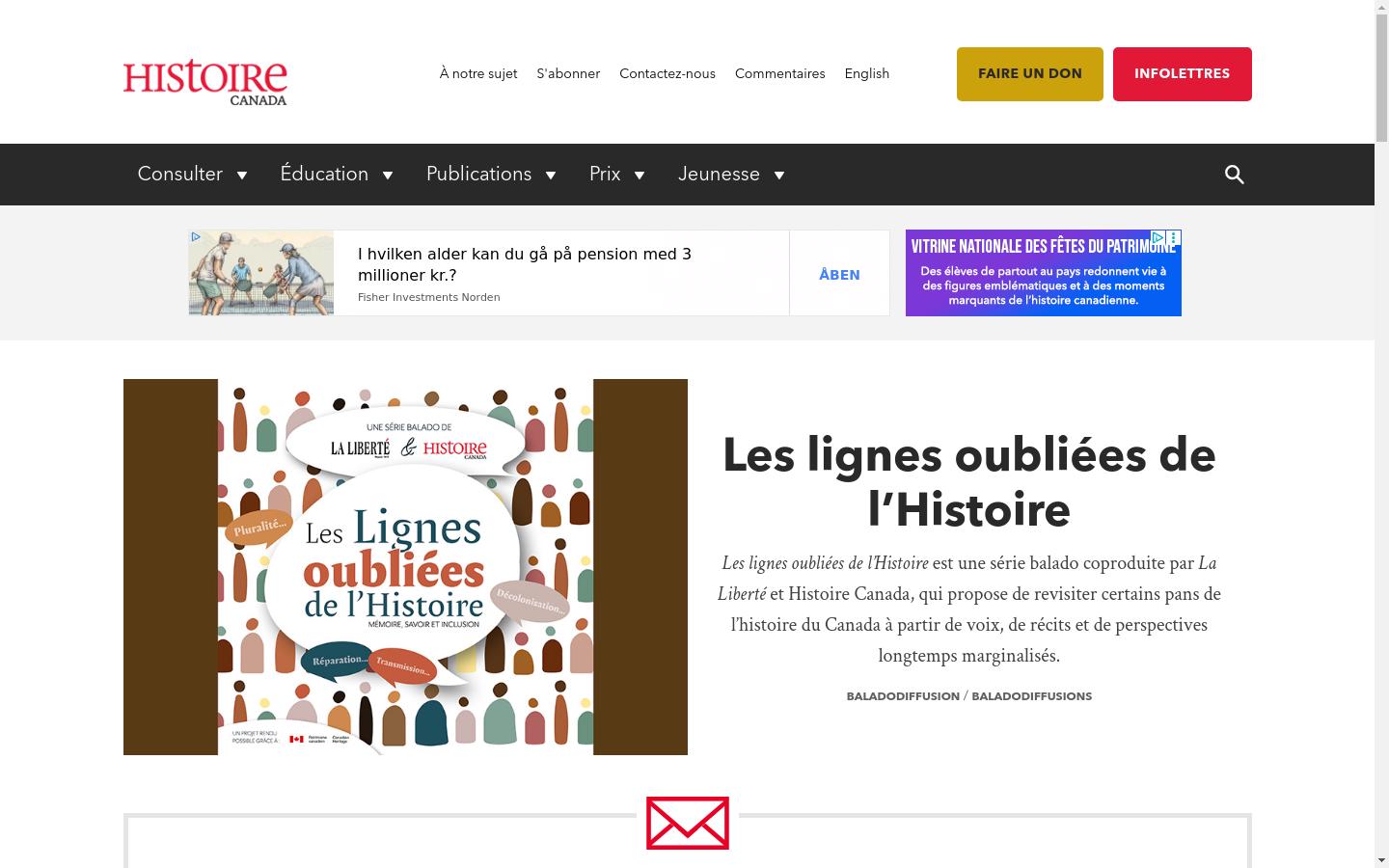 Screenshot of histoirecanada.ca