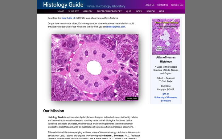 Screenshot of histologyguide.com