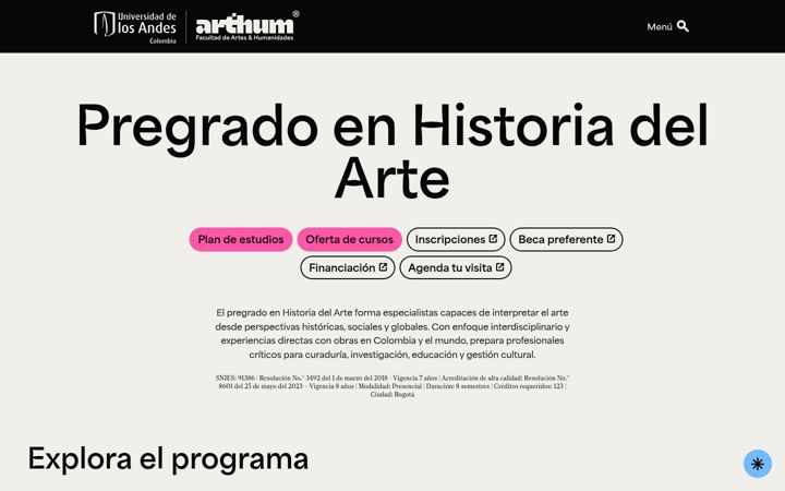 Screenshot of historiadelarte.uniandes.edu.co