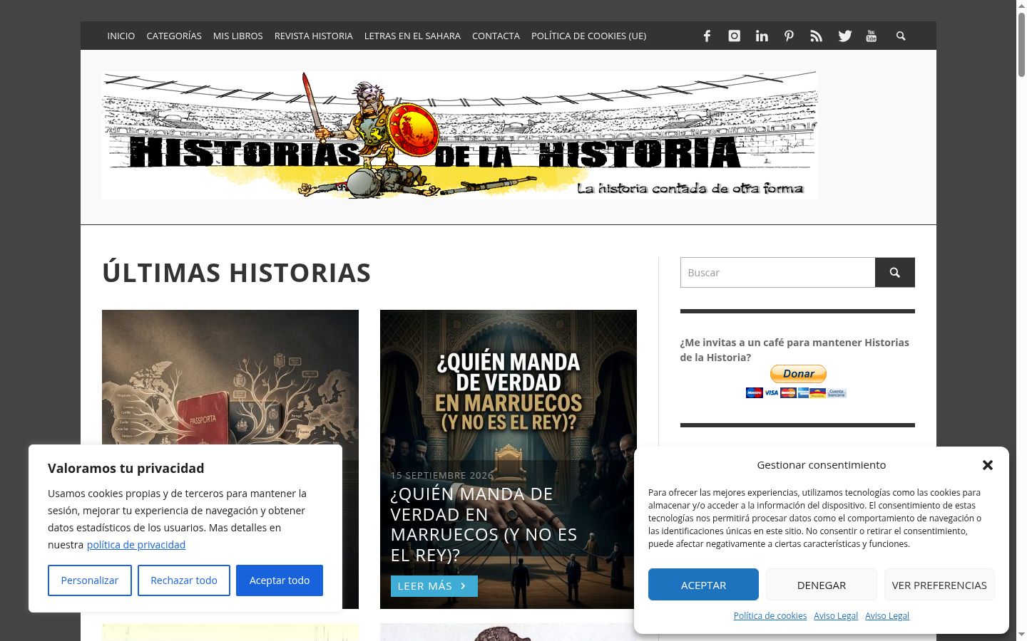 Captura de pantalla del banner de consentimiento mostrado antes de cualquier interacción