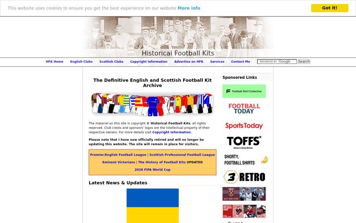 Screenshot of historicalkits.co.uk